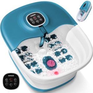 Foot Bath Spa with Heat and Massage and Jets, 16 Massage Rollers & Bubble, Electric Foot Bath Massager with Pumice Stone, Collapsible Pedicure Foot Soaker Tub Home Basin for Tired Feet, Remote Control Blue