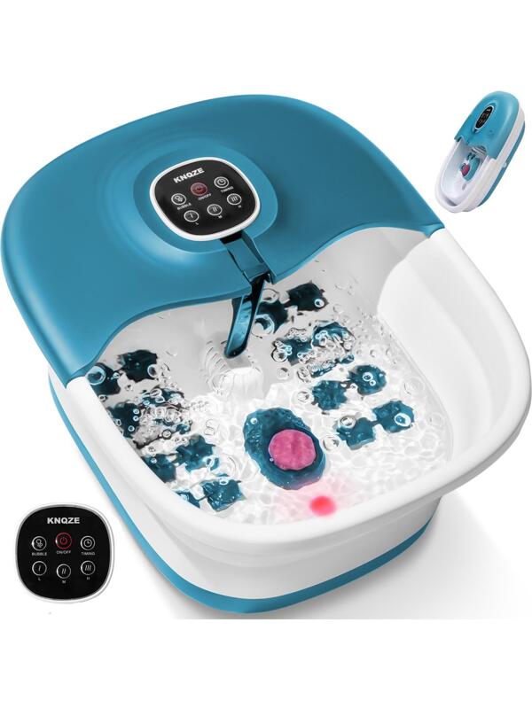 Foot Bath Spa with Heat and Massage and Jets, 16 Massage Rollers & Bubble, Electric Foot Bath Massager with Pumice Stone, Collapsible Pedicure Foot Soaker Tub Home Basin for Tired Feet, Remote Control Blue