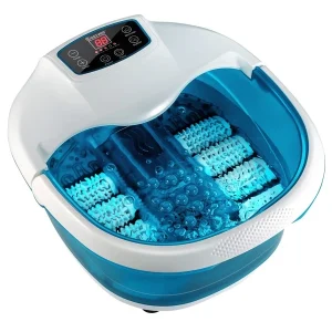 Costway Foot Spa Bath Tub w/Heat & Bubbles & Electric Massage Rollers Blue