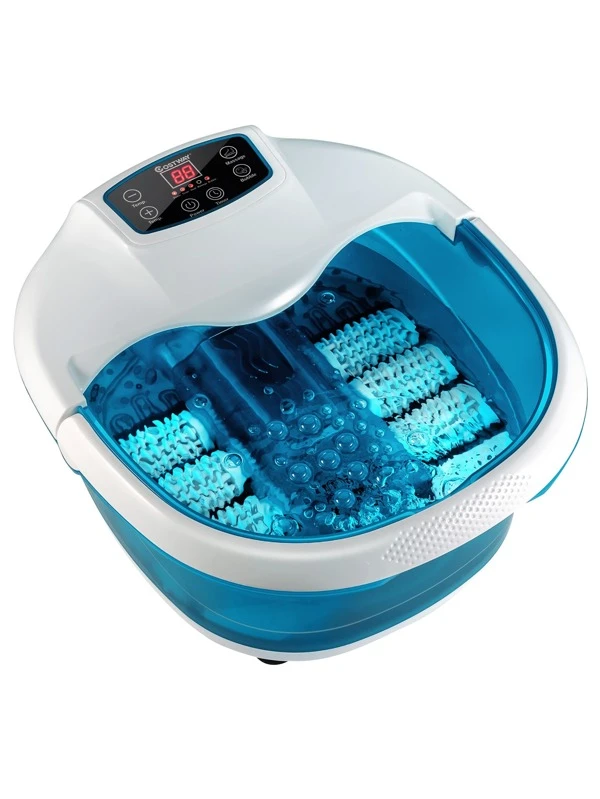 Costway Foot Spa Bath Tub w/Heat & Bubbles & Electric Massage Rollers Blue