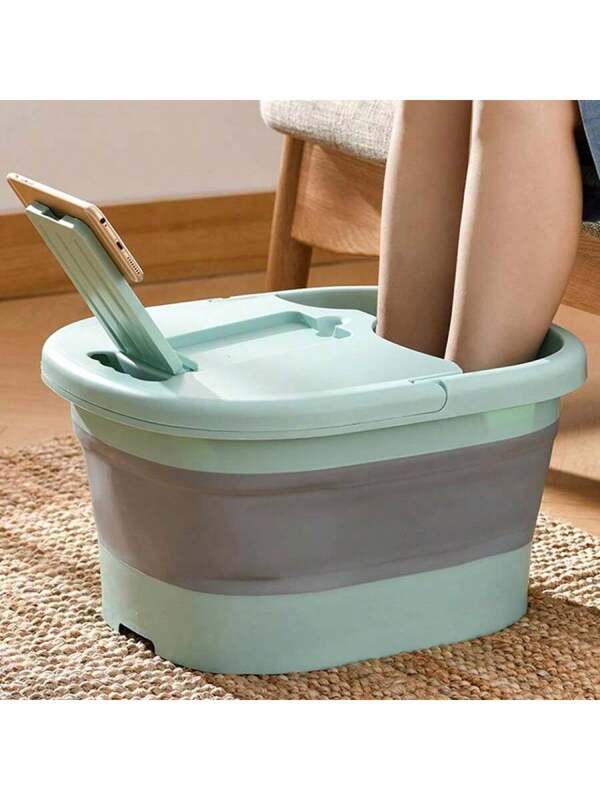 1pc Foldable Foot Soaking Tub, Portable Foot Bath Basin To Help Sleep, Foldable Laundry Basket (Green) Green