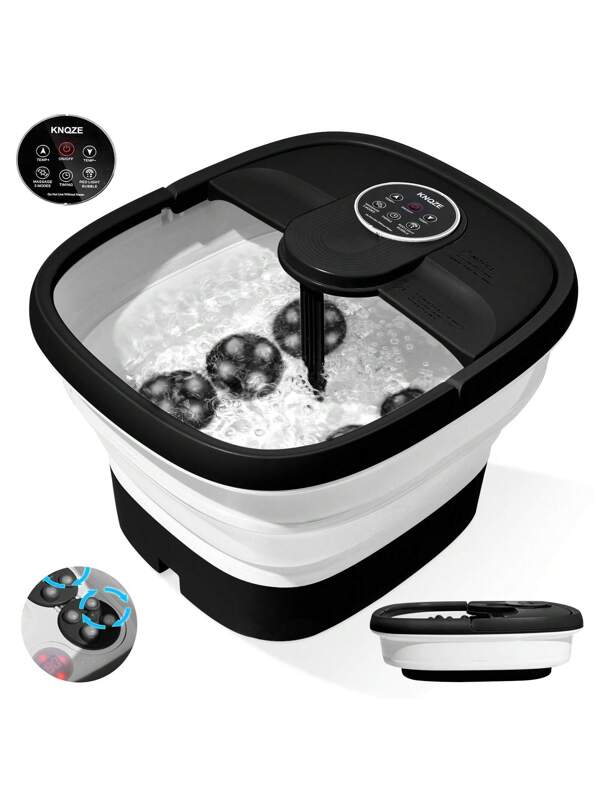 Electric Motorized Foot Spa Bath, Collapsible Foot Bath Massager With Heat And Jets, Bubble, Remote Control, 24 Motorized Rotary Shiatsu Massage Balls. Pedicure Foot Soaker Tub For Feet Stress Relief Black