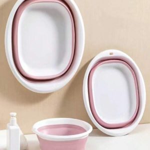 1pc Portable Silicone Collapsible Basin For Face Washing, Vegetable Washing, Foot Soaking, Multipurpose Plastic Bowl For Students Dormitory Pink