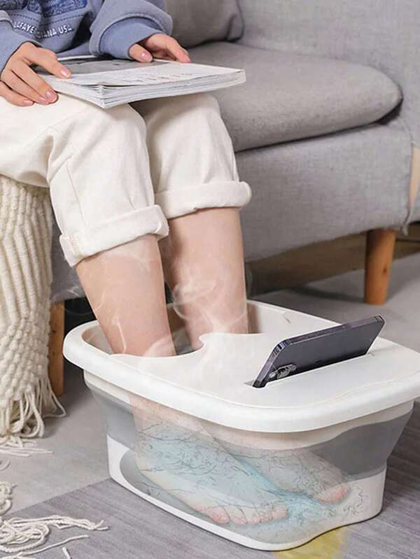 Spa Foot Bath Bucket Foldable Footbath Massage Bucket Soaking Bucket Folding Basin Household Sauna Bathtub Pedicure Bath Bathtub White - without cover