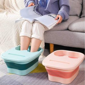 1pc Foldable Foot Bath Bucket-Portable Foot Soaking Basin ForRelaxation And Pain Relief Foot Soak Tub With Massager-Relax And Sleep Better Beige