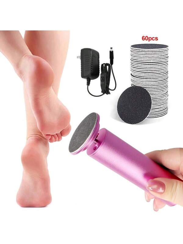 Electric Foot Callus Remover, Aluminum Body, Portable Pedicure Set With 60 Disposable Grinding Discs, Foot Care Exfoliating Tool To Remove Dead Skin US A Type Plug(110-127V)