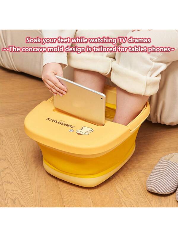 Multifunctional Foldable Foot Soaking Bucket With Lid Pudding Dog Anime Cartoon Portable Cute Laundry Bucket Footbath Girls Gifts The Cover Groove Can Be Used As A Phone And Ipad Stand Folding Foot Bath Bucket