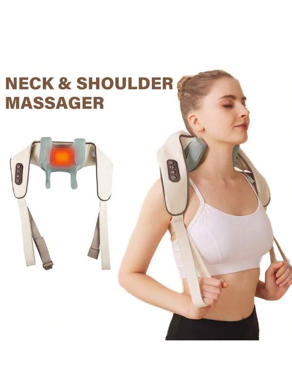 Neck Massager, Shoulder Massager With Heat For Pain Relif, Cordless Deep Tissue Kneading Massage, Shiatsu Massage Pillow For Neck, Traps, Back And Leg Pain Relief, Gifts For Men Women Dad Mom White