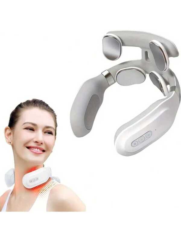 Hot Compress Kneading Neck Massager With 4 Massage Heads - Electric Deep Tissue Massager For Neck - Holiday Gift For Family White