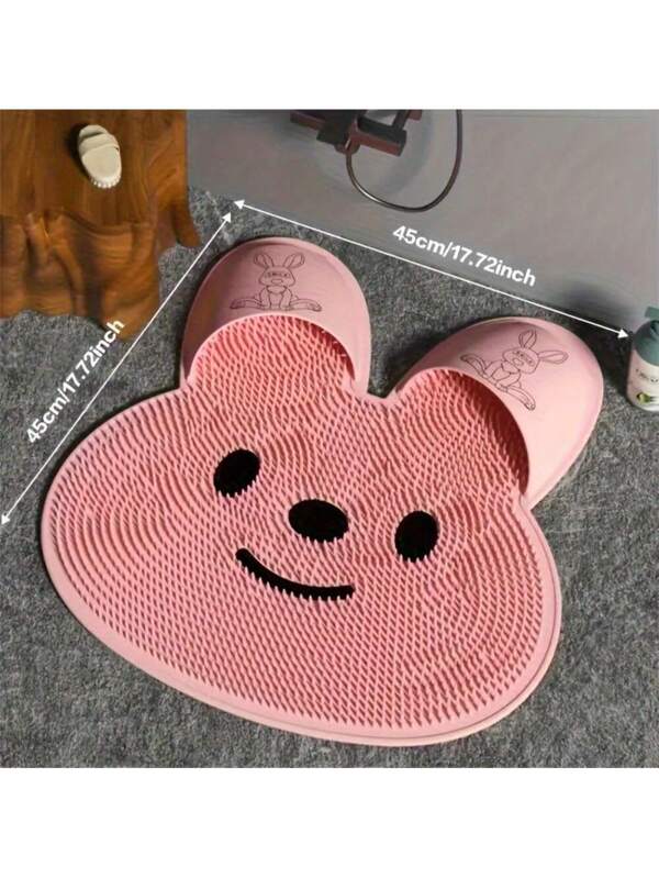 Silicone Rabbit Feet Rubbing Magic Bathroom Non-Slip Mat Rubbing Back Massage Mat Exfoliating Feet Removing Dead Skin Shower Floor Mat,Bag,Organizer,Storage Pink