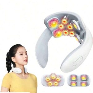 EMS Electric Cervical Spine Massager Neck Shoulder Massage Vertebra Relax Automatic Heating Physiotherapy Relief Rechargeable EMS White