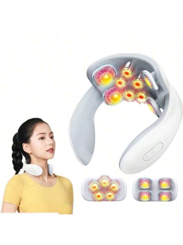 EMS Electric Cervical Spine Massager Neck Shoulder Massage Vertebra Relax Automatic Heating Physiotherapy Relief Rechargeable EMS White